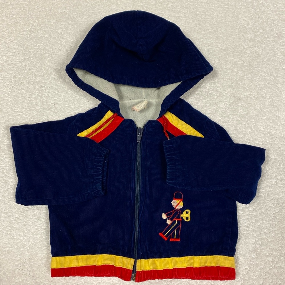 5/$20 Vintage cradle tog navy corduroy soldier zip hooded jacket 24m